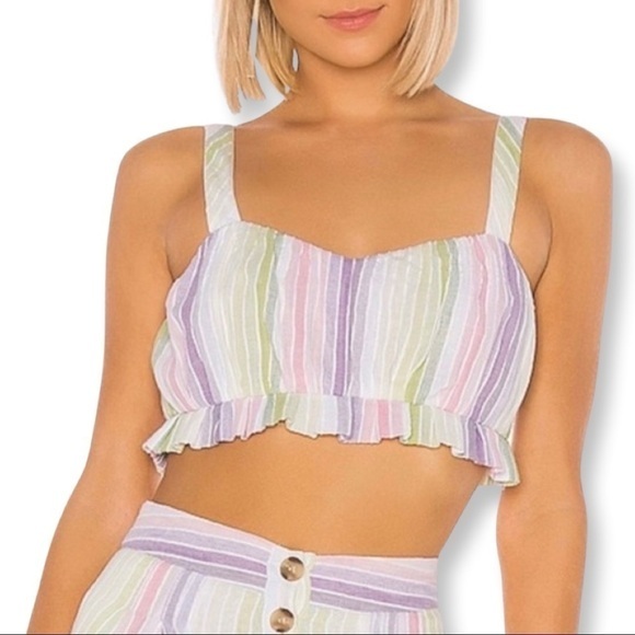 MAJORELLE Tops - NWT Majorelle Everest Pastel Pink Purple Striped Cotton Cropped Tank - Size XL